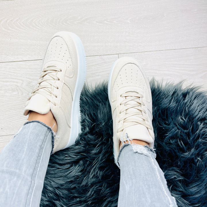 Platform Suedine Beige Sneakers